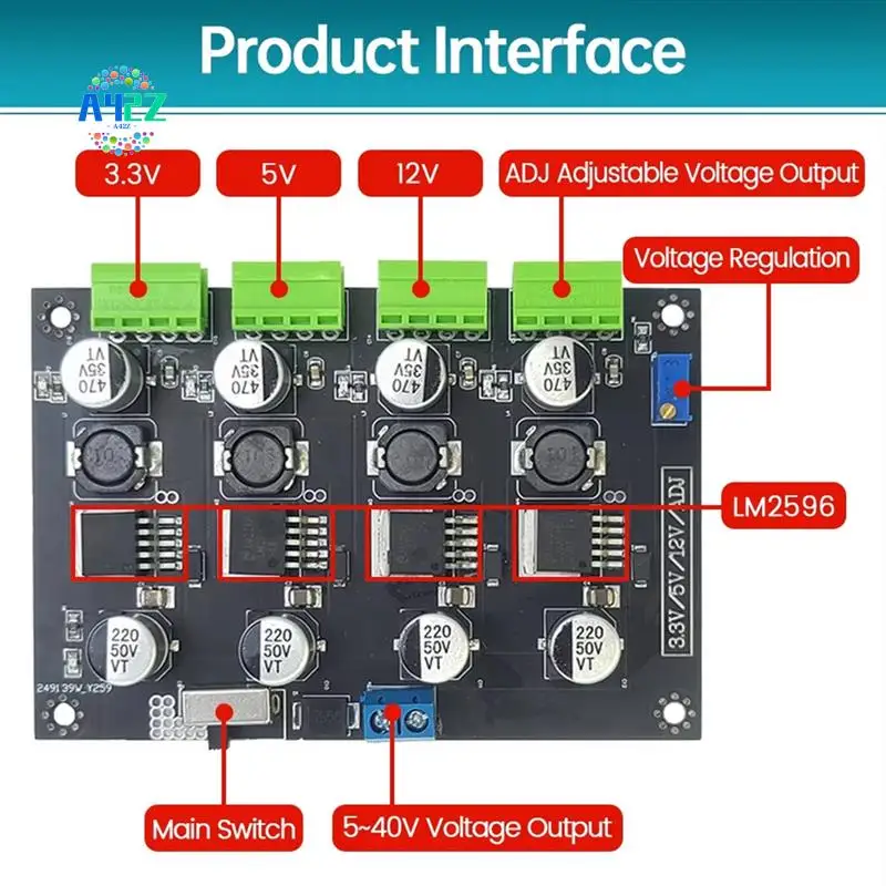 A42Z-LM-2596 Multi-Circuit Switching Power Supplies Module 3.3V 5V 12V ADJ Adjustable Voltage Output Power Modules LM2596
A42Z-LM-2596 Multi-Circuit Switching Power Supplies Module 3.3V 5V 12V ADJ Adjustable Voltage Output Power Modules LM2596