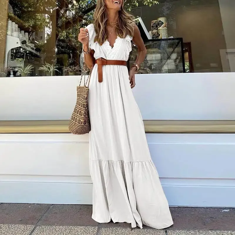Autumn and winter new lace V-neck dress with lace pleats and sleeveless women's clothing
Autumn and winter new lace V-neck dress with lace pleats and sleeveless women's clothing