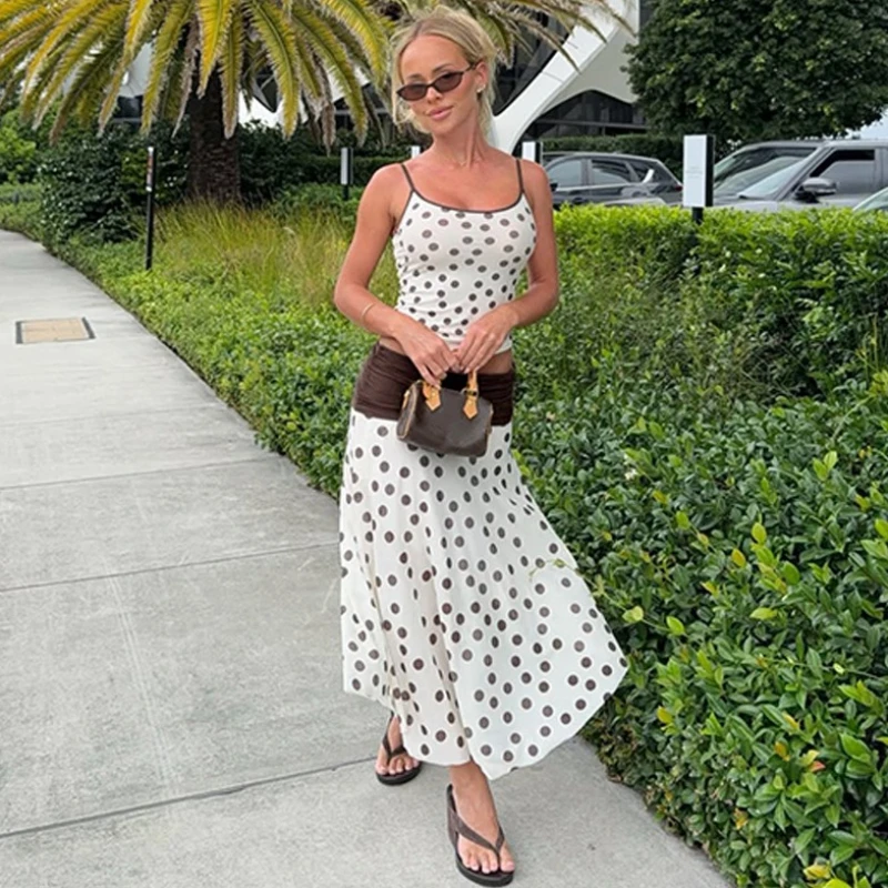 Tsiisd Casual Polka Dot 2 Piece-Set Long Skirt Women Contrast Backless Spaghetti Top Beach Holiday Style Maxi Skirt Outfits 2026
Tsiisd Casual Polka Dot 2 Piece-Set Long Skirt Women Contrast Backless Spaghetti Top Beach Holiday Style Maxi Skirt Outfits 2026
