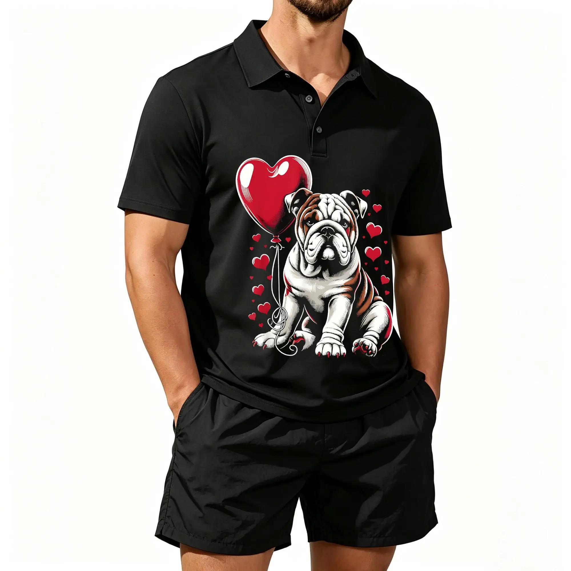 Men's Polo Beach Shorts Set Valentine's Day British Bulldog Dog Lover Theme Set, Casual and Comfortable Fit
Men's Polo Beach Shorts Set Valentine's Day British Bulldog Dog Lover Theme Set, Casual and Comfortable Fit