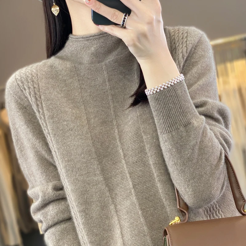 New Cashmere Sweater Women's Half Half High Collar Pullover Casual Cashmere Sweater Women's Fashion sweater Autumn And Winter
New Cashmere Sweater Women's Half Half High Collar Pullover Casual Cashmere Sweater Women's Fashion sweater Autumn And Winter