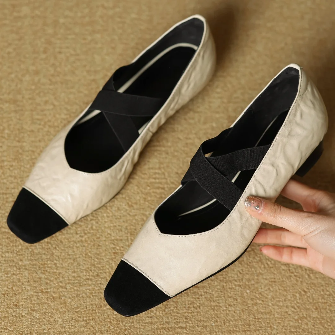 Women's sheepskin patchwork slip-on flats square toe double elastic band cross strap elegant ladies 2.5cm kitten heel slim shoes
Women's sheepskin patchwork slip-on flats square toe double elastic band cross strap elegant ladies 2.5cm kitten heel slim shoes