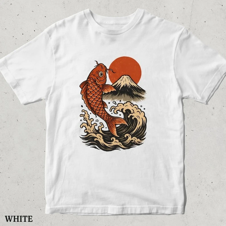 Японская футболка с рыбой кои: футболка с рисунком Mount Fuji Rising Sun
Японская футболка с рыбой кои: футболка с рисунком Mount Fuji Rising Sun