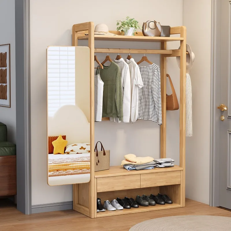 Solid wood fitting mirror, movable clothes rack, floor-standing bedroom, modern minimalist storage rack, coat rack
Solid wood fitting mirror, movable clothes rack, floor-standing bedroom, modern minimalist storage rack, coat rack