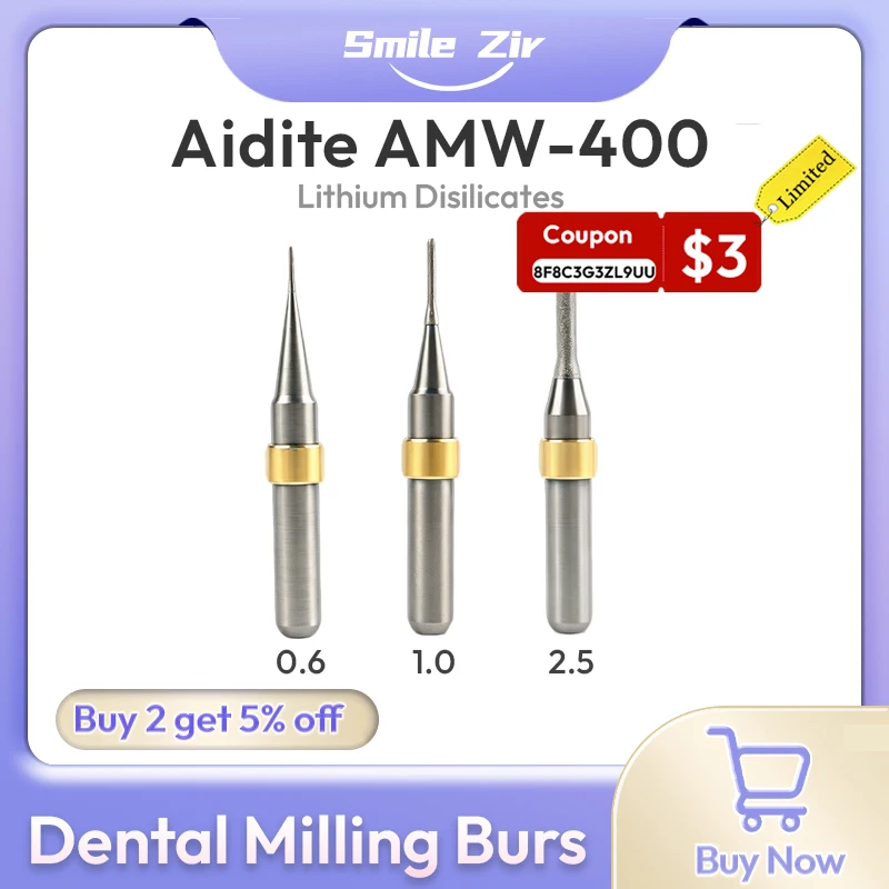Aidite AMW400 Dental Milling BursLithium Disilicate Glass Ceramic Cutters Shank 6mm for Dental Lab Grinding Tools Cutters
Aidite AMW400 Dental Milling BursLithium Disilicate Glass Ceramic Cutters Shank 6mm for Dental Lab Grinding Tools Cutters