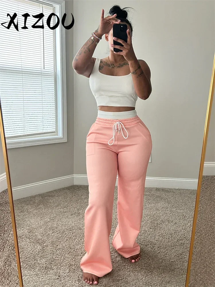 XIZOU Casual Tracksuit 2 Piece Set Women Simple Solid Tank Tops+Drawstring Patchwork Straight Pants Fashion Sporty Sets
XIZOU Casual Tracksuit 2 Piece Set Women Simple Solid Tank Tops+Drawstring Patchwork Straight Pants Fashion Sporty Sets