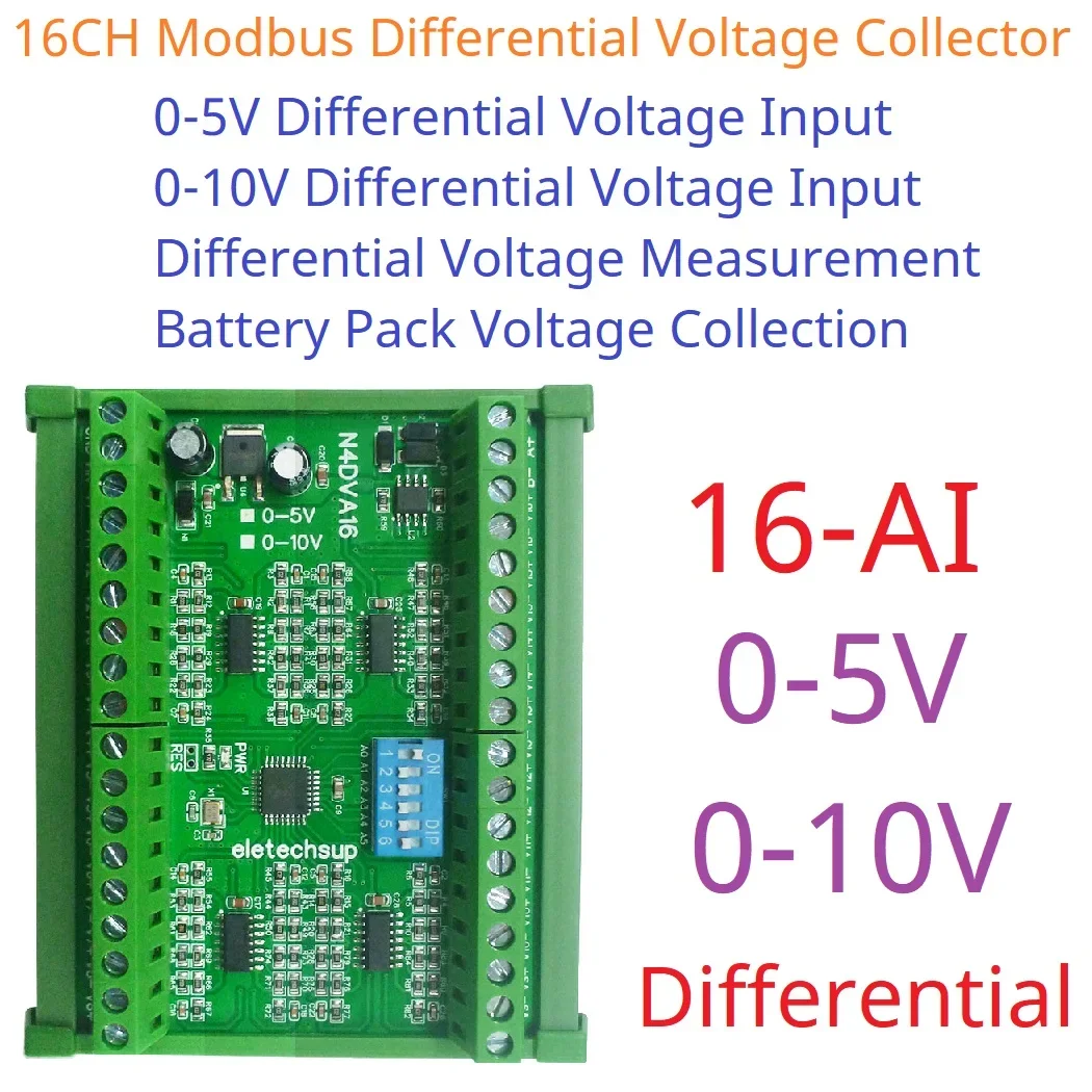 16CH Differential Analog Input Module RS485 Modbus RTU 0-5V 0-10V Voltage Acquisition Module DC 12V 24V for PLC HMI Battery Pack
16CH Differential Analog Input Module RS485 Modbus RTU 0-5V 0-10V Voltage Acquisition Module DC 12V 24V for PLC HMI Battery Pack