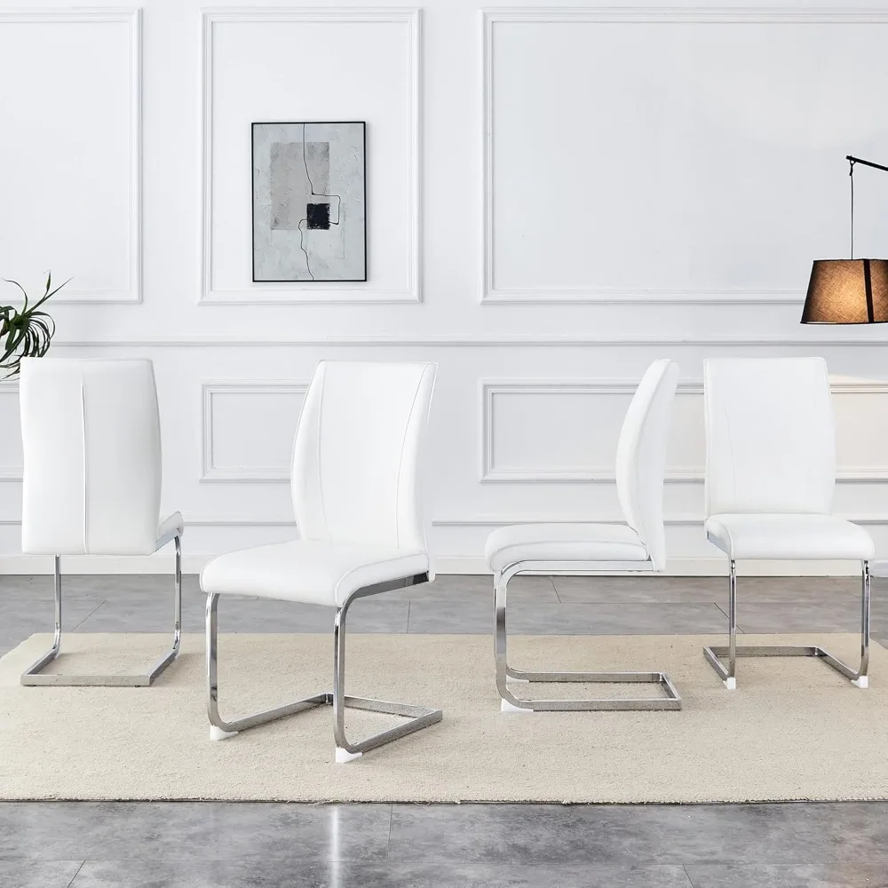Set of 4 Modern White Dining Chairs - PU Leather Upholstered w/ High Back & Metal Legs
Set of 4 Modern White Dining Chairs - PU Leather Upholstered w/ High Back & Metal Legs