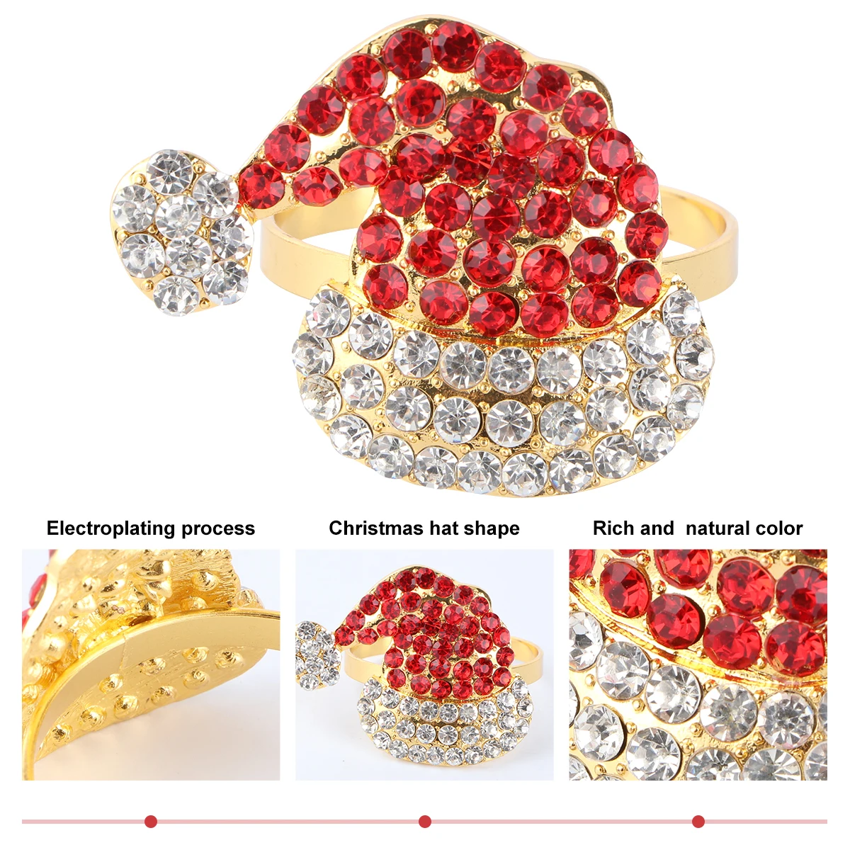 4 Pcs Christmas Napkin Rings Shiny Metal Santa Hat Buckles Diamond Adorable Table Set Decorative Fashionable Exquisite
4 Pcs Christmas Napkin Rings Shiny Metal Santa Hat Buckles Diamond Adorable Table Set Decorative Fashionable Exquisite