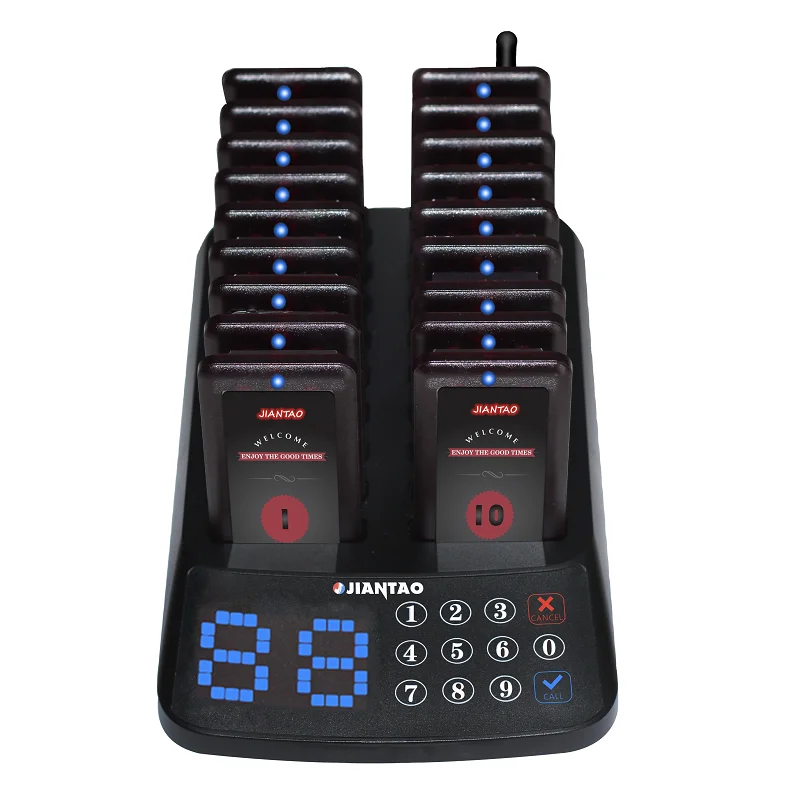 JT-913 waterproof touch screen restaurant table buzzer 18 pagers wireless calling system call waiter vibration pager beeper
JT-913 waterproof touch screen restaurant table buzzer 18 pagers wireless calling system call waiter vibration pager beeper