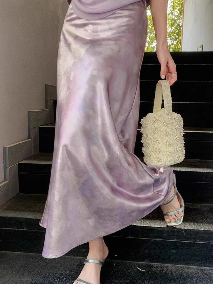 Ele Satin Fi Tail f Skirt Women's Spring Summer New High Waist Slimming Bodycon A-Line Skirt Pearl Sensation Oil Pai... 
Ele Satin Fi Tail f Skirt Women's Spring Summer New High Waist Slimming Bodycon A-Line Skirt Pearl Sensation Oil Pai...