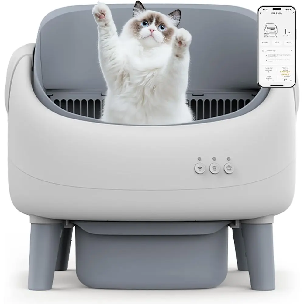 Open-Top Sel Cleaning Litter Box, Automatic Cat Litter Box or Multiple Cats, APP Control, Saety Protection, Includes Trash Bags,
Open-Top Sel Cleaning Litter Box, Automatic Cat Litter Box or Multiple Cats, APP Control, Saety Protection, Includes Trash Bags,