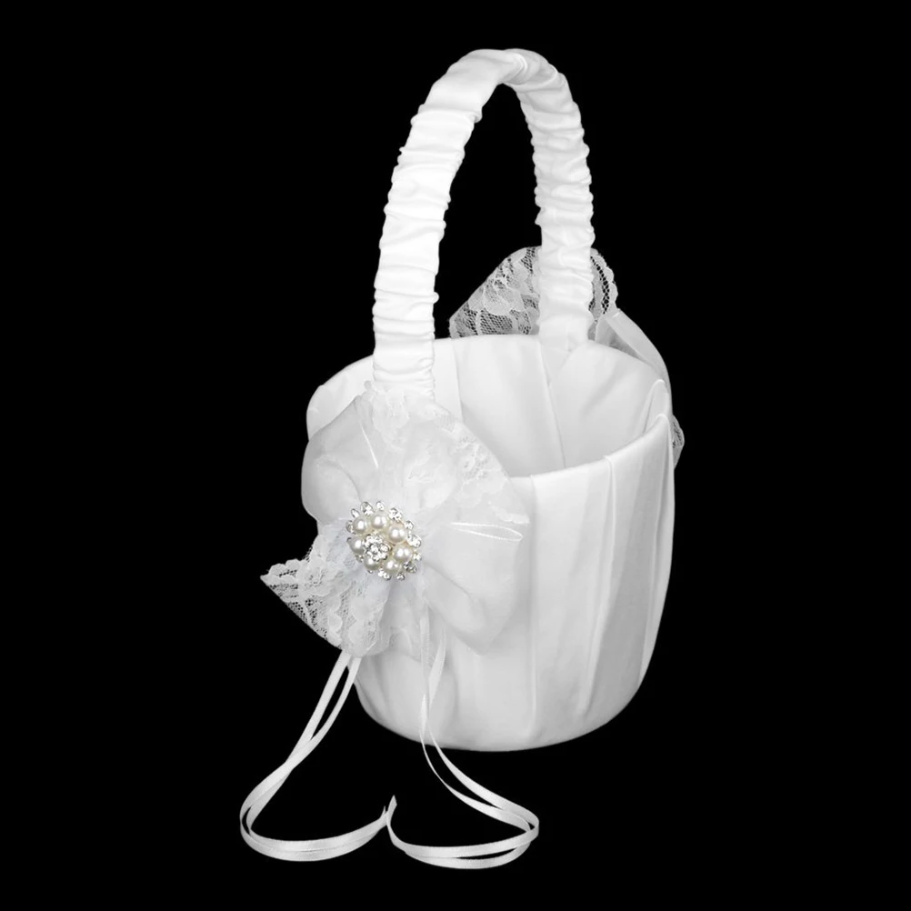 Wedding Flower Girl Basket 13cm Diameter 22cm Height White Satin Bowknot Pearl Baskets for Ceremony Party Gifts
Wedding Flower Girl Basket 13cm Diameter 22cm Height White Satin Bowknot Pearl Baskets for Ceremony Party Gifts