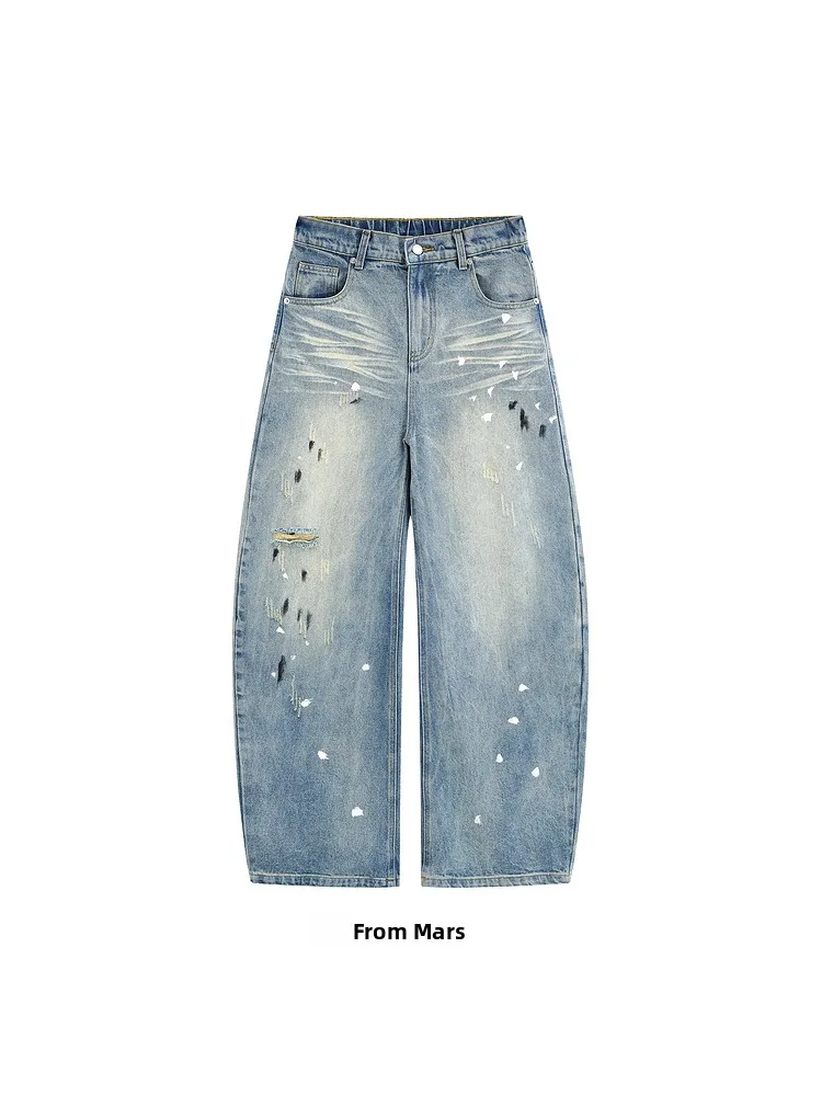 Мужские джинсы свободного кроя в винтажном стиле с эффектом потертости, с рваными элементами, длинные брюки, модные повседневные прямые джинсы
Мужские джинсы свободного кроя в винтажном стиле с эффектом потертости, с рваными элементами, длинные брюки, модные повседневные прямые джинсы