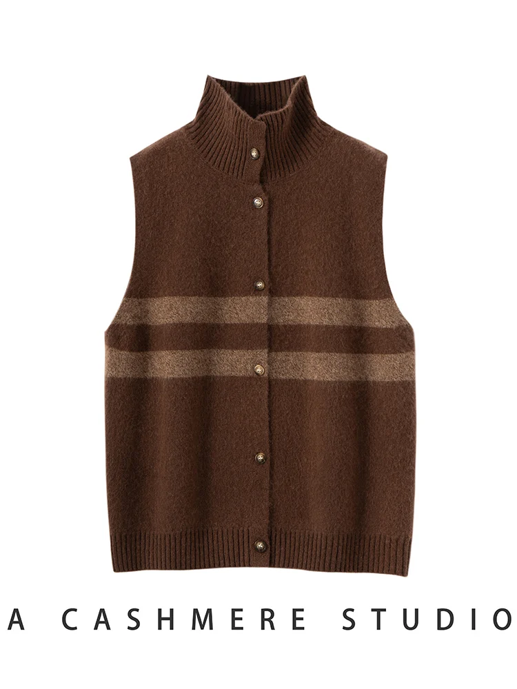 CHICUU Autumn Winter Women's 100% Cashmere Knitted Waistcoat Turtleneck Striped Vintage Style Sleeveless Cardigan Cashmere Tops
CHICUU Autumn Winter Women's 100% Cashmere Knitted Waistcoat Turtleneck Striped Vintage Style Sleeveless Cardigan Cashmere Tops