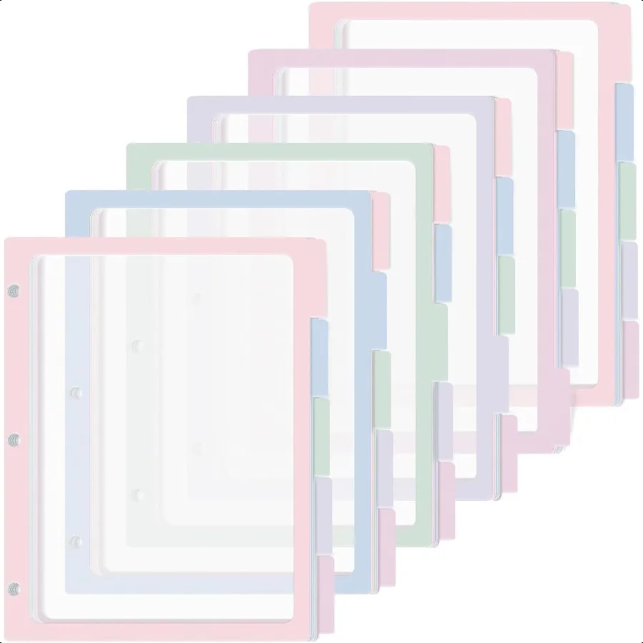 30PCS 6 Set 3 Ring Binder Dividers with 5 Tabs Color Page Dividers for 3 Ring Binder with Tabs 11.5×8.5inch Clear Folder Divide
30PCS 6 Set 3 Ring Binder Dividers with 5 Tabs Color Page Dividers for 3 Ring Binder with Tabs 11.5×8.5inch Clear Folder Divide