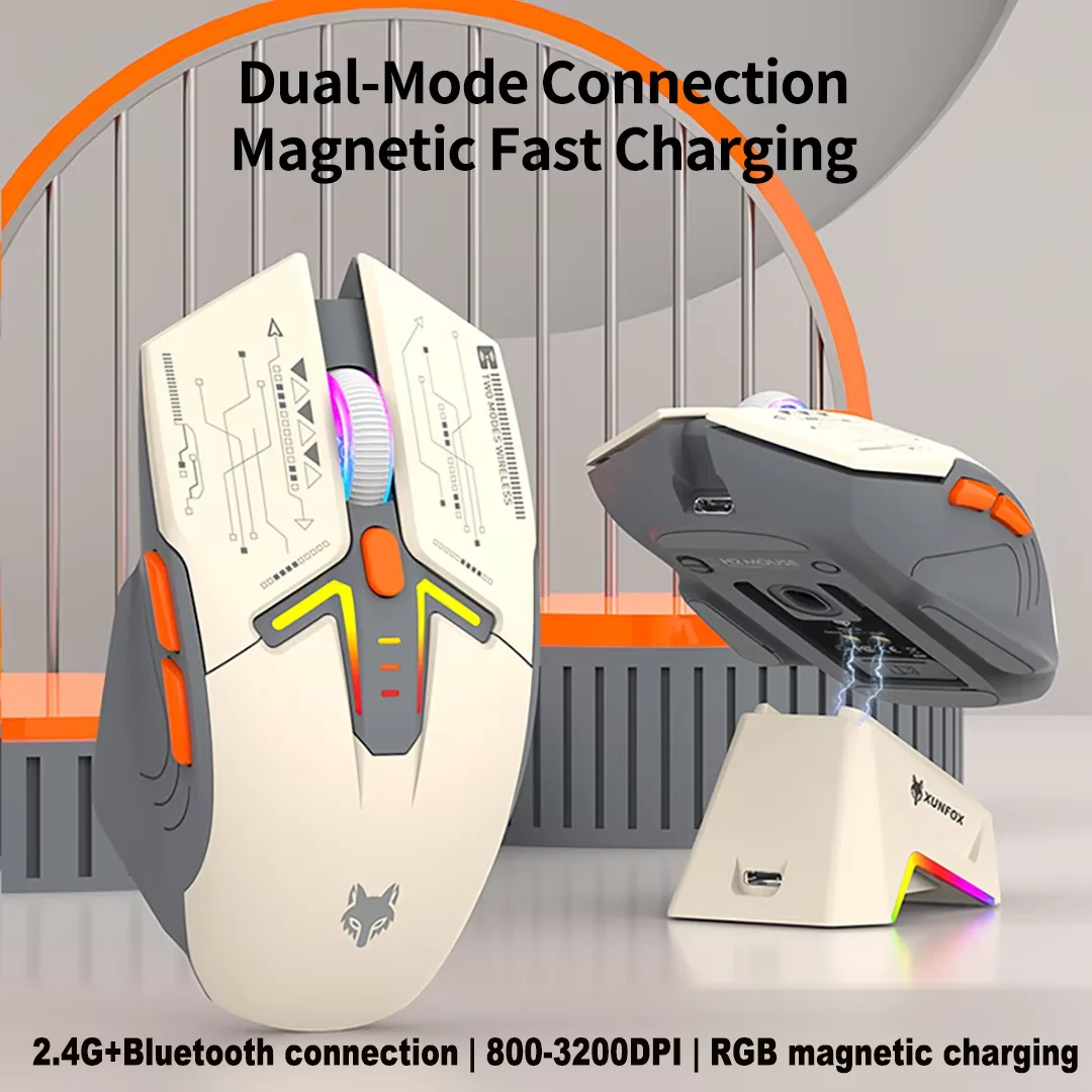 Magnetic Charging Wireless Mouse 2.4G+Bluetooth Dual Mode RGB Backlight USB Mice Rechargeable 3200DPI Gaming Mouse For Computers
Magnetic Charging Wireless Mouse 2.4G+Bluetooth Dual Mode RGB Backlight USB Mice Rechargeable 3200DPI Gaming Mouse For Computers