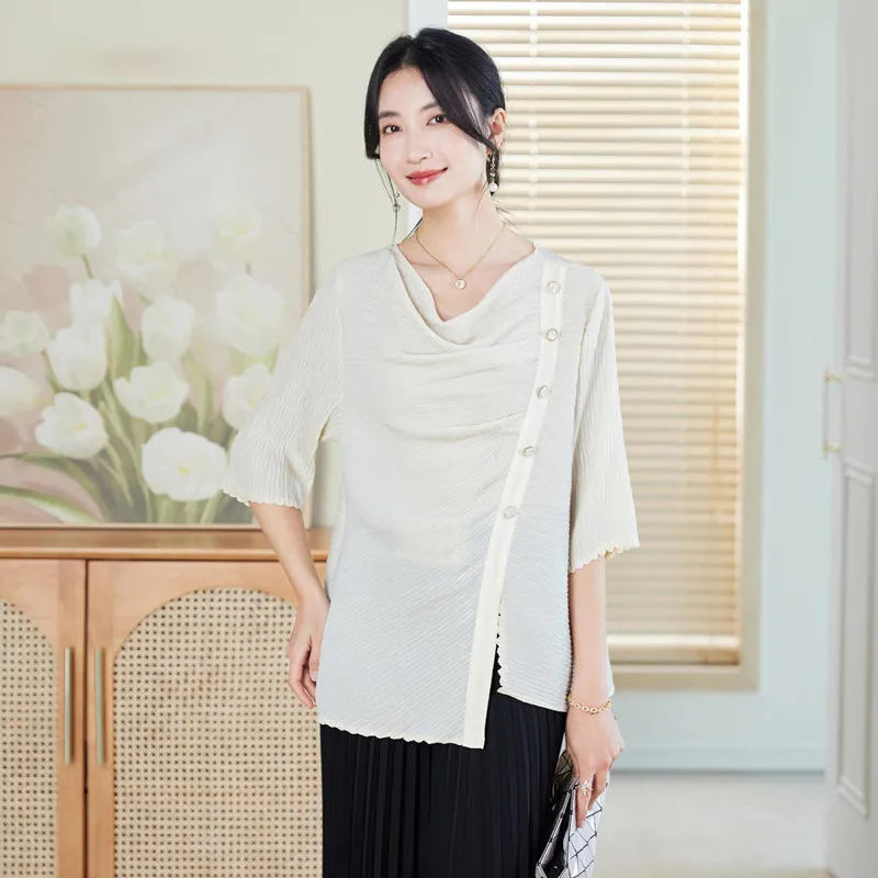Tops Elegant Women Miyake Pleated 2025 Spring And Summer Fashion Stretch Loose Solid Color Top White Black Pink
Tops Elegant Women Miyake Pleated 2025 Spring And Summer Fashion Stretch Loose Solid Color Top White Black Pink