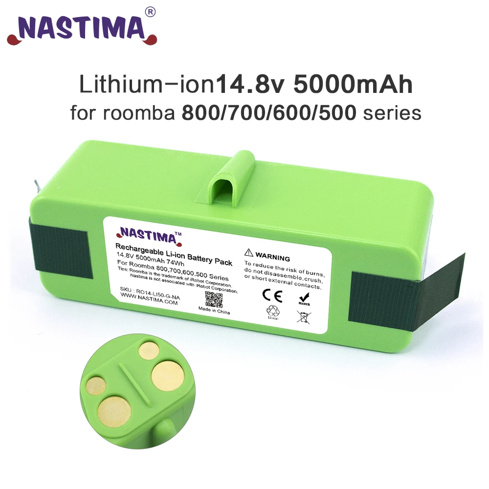 NASTIMA Upgrade 14.8V 14.4V 5000mAh Lithium-ion Battery for iRobot Roomba 800 700 600 Series 895 890 880 870 860 675 760 770 780
NASTIMA Upgrade 14.8V 14.4V 5000mAh Lithium-ion Battery for iRobot Roomba 800 700 600 Series 895 890 880 870 860 675 760 770 780