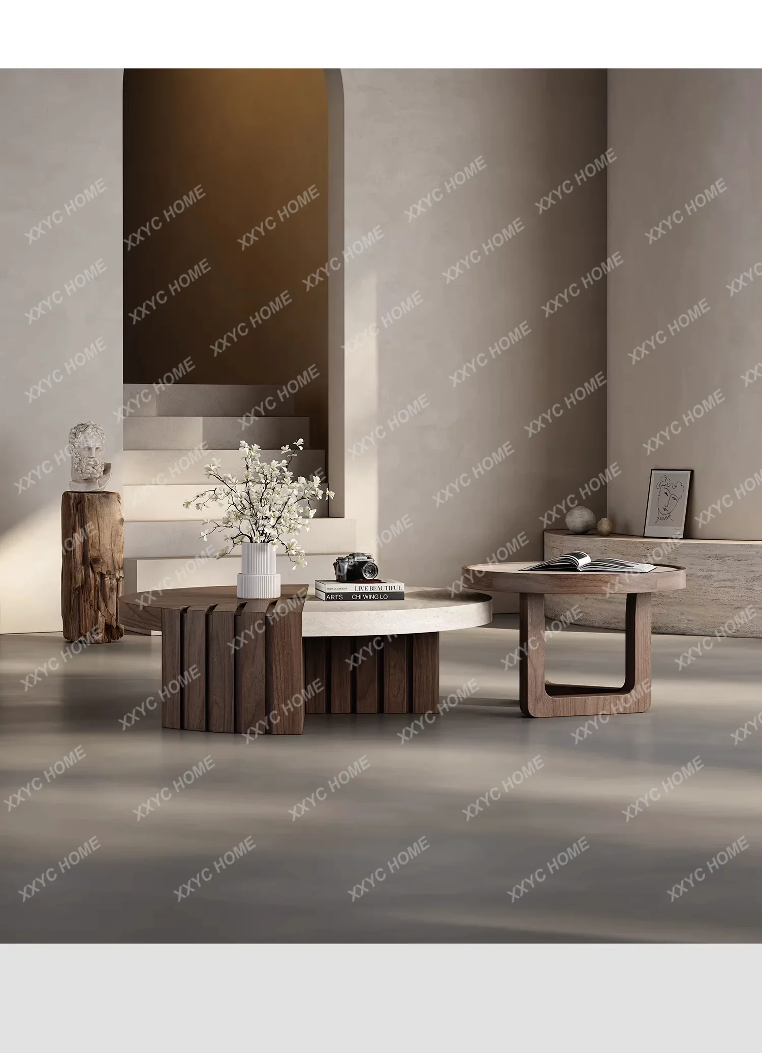 Medieval style round living room household high-end travertine coffee table combination
Medieval style round living room household high-end travertine coffee table combination