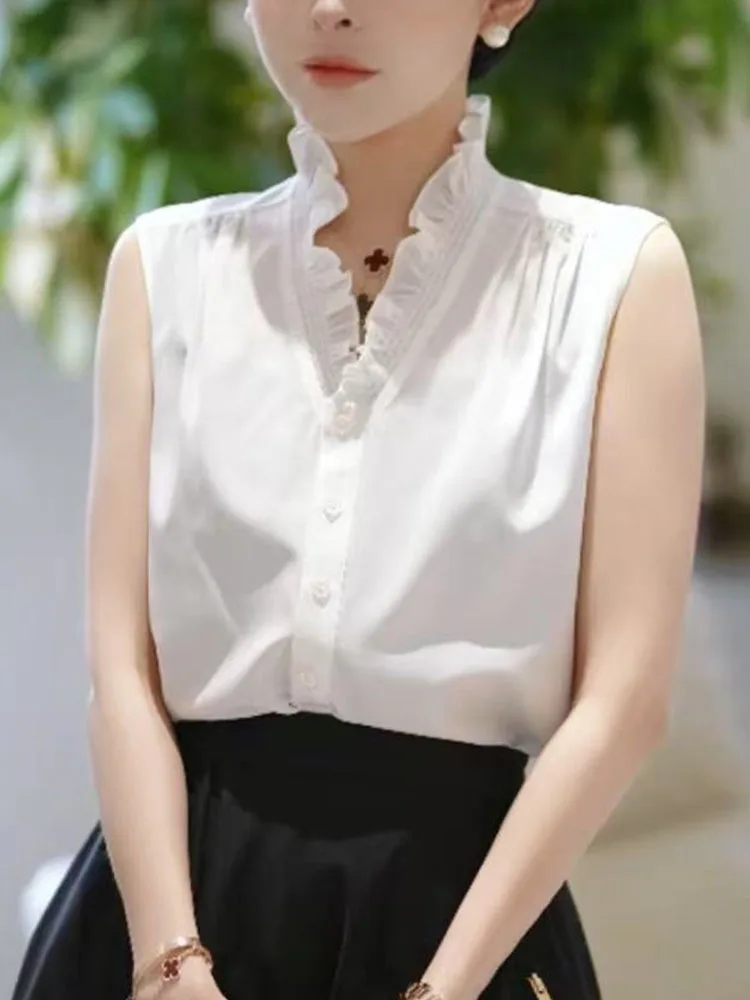 Elegant Summer Sleeveless V-Neck Commute Comfortable Splicing Shirt Pure Color Top Age-Defying Fashion Trend Poetic Lin Brand
Elegant Summer Sleeveless V-Neck Commute Comfortable Splicing Shirt Pure Color Top Age-Defying Fashion Trend Poetic Lin Brand