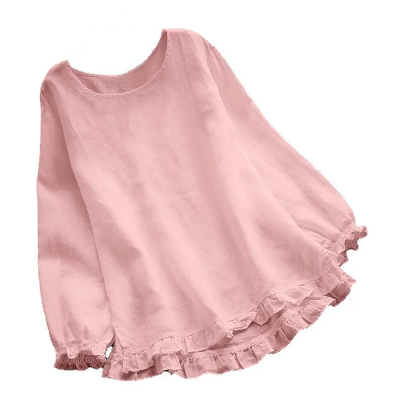New Ladies Cotton Linen Casual Shirt 8XL 7XL 6XL 5XL Fashion Solid Color Loose Ruffle Long Sleeve Round Neck Shirt
New Ladies Cotton Linen Casual Shirt 8XL 7XL 6XL 5XL Fashion Solid Color Loose Ruffle Long Sleeve Round Neck Shirt