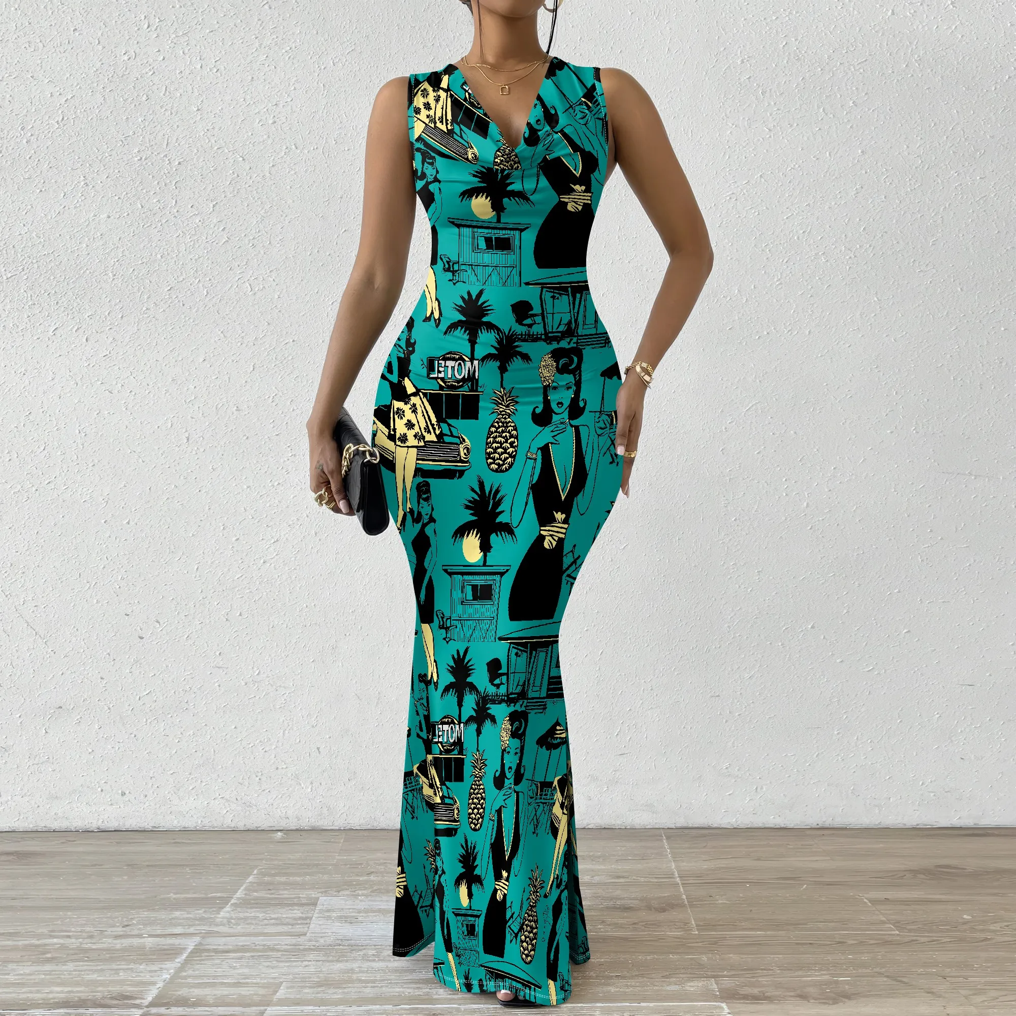 Plus Size Retro Motel Print Maxi Dress XS-2XL Sleeveless V-Neck Bodycon Summer Dress for Vacation or Vintage Tiki Party
Plus Size Retro Motel Print Maxi Dress XS-2XL Sleeveless V-Neck Bodycon Summer Dress for Vacation or Vintage Tiki Party