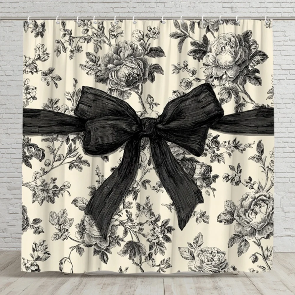 Vintage Floral Black Bow Pattern Shower Curtain Multi Sizes Polyester Waterproof Washable Bathroom Curtain with 12Hooks Classic Flat Design for Bathtub Shower Stall Guest Bathroom Apartment Home Decorations All Season Bath Accessories Elegant Style Set
Vintage Floral Black Bow Pattern Shower Curtain Multi Sizes Polyester Waterproof Washable Bathroom Curtain with 12Hooks Classic Flat Design for Bathtub Shower Stall Guest Bathroom Apartment Home Decorations All Season Bath Accessories Elegant Style Set