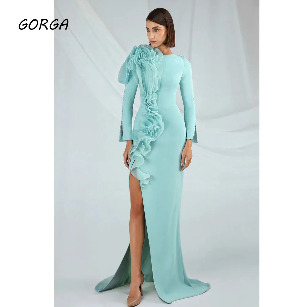 GORGA Customized O-Neck Crepe Mermaid Prom Dress 2024 Long Sleeve Ocassion Gown Side Split Floor-Length Formal Evening Dress
GORGA Customized O-Neck Crepe Mermaid Prom Dress 2024 Long Sleeve Ocassion Gown Side Split Floor-Length Formal Evening Dress