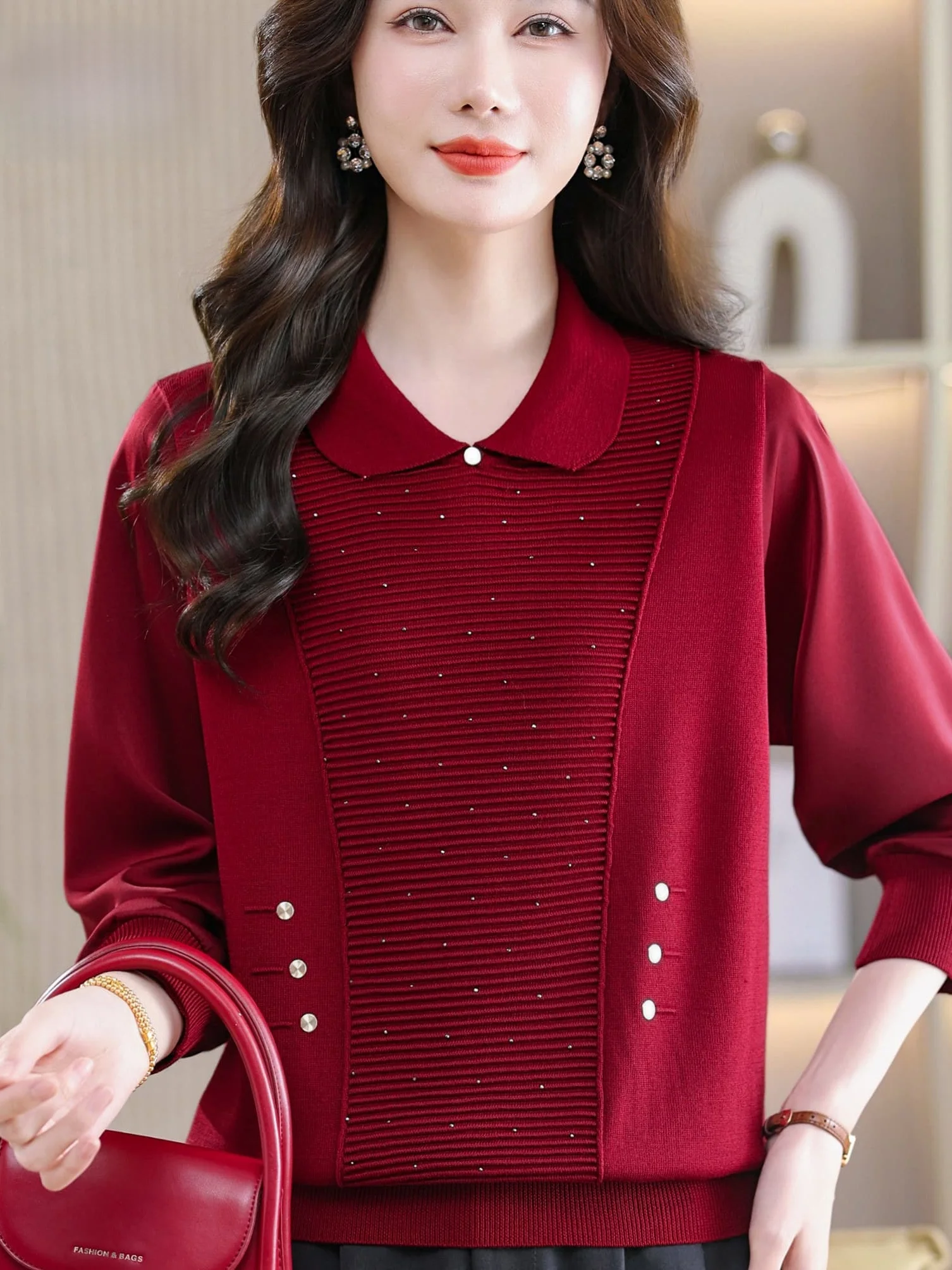 Spring Faion Glitter Knitted Base irt Loose Fit Overhead Women's Middle-Aged Mommy Sle Top Trendy Svel Thin irt
Spring Faion Glitter Knitted Base irt Loose Fit Overhead Women's Middle-Aged Mommy Sle Top Trendy Svel Thin irt