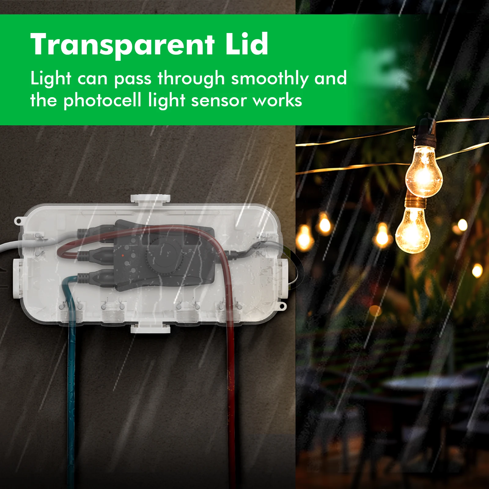 Waterproof Outdoor Electrical Box with Clear Lid Weatherproof Extension Cord Cover for Photocell Light Sensor Timer, Power Strip
Waterproof Outdoor Electrical Box with Clear Lid Weatherproof Extension Cord Cover for Photocell Light Sensor Timer, Power Strip