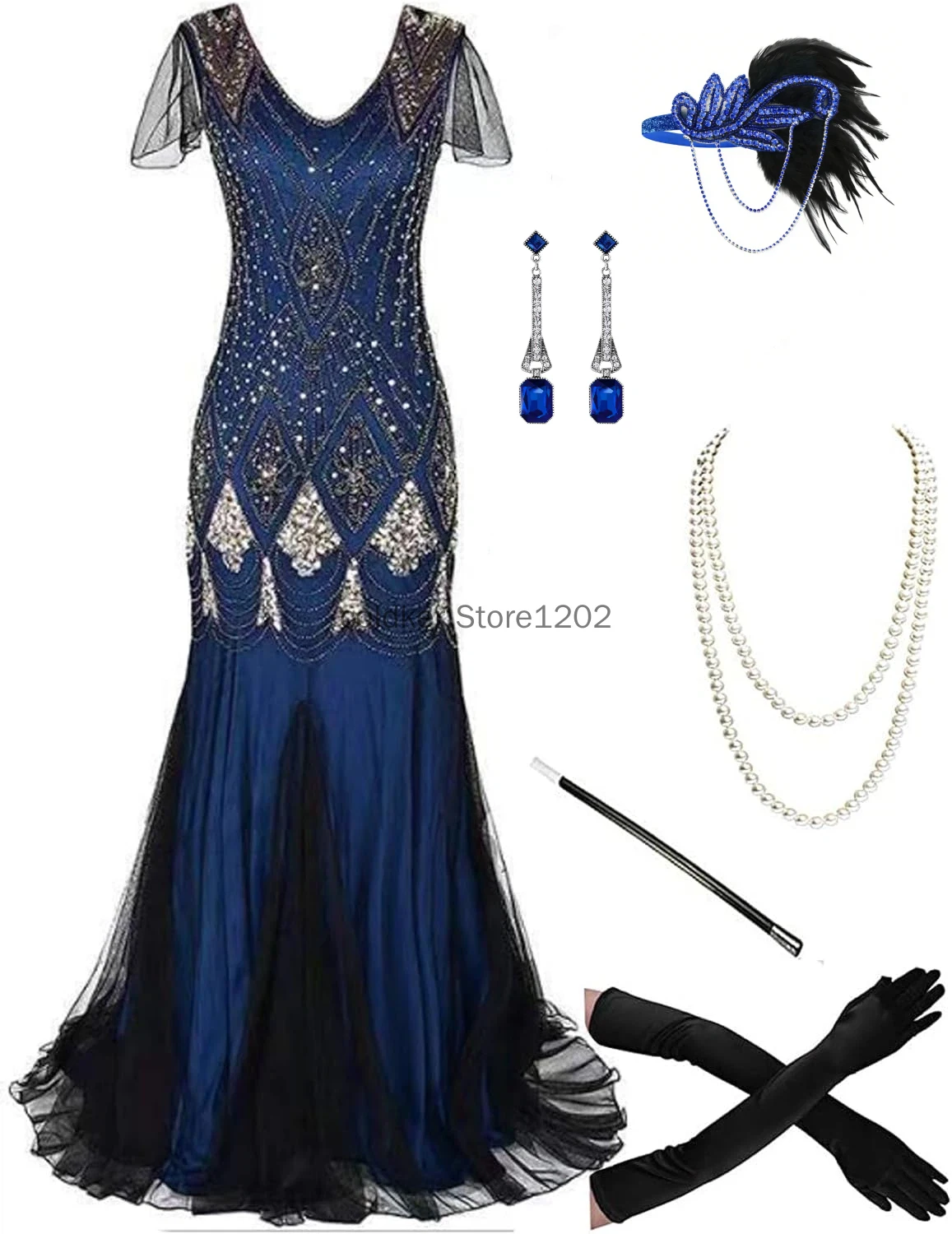1920s Flapper Long Dresses Women's Vintage Beaded Sequin Mermaid Gown Great Gatsby Costume with Accessories Set for Party Prom
1920s Flapper Long Dresses Women's Vintage Beaded Sequin Mermaid Gown Great Gatsby Costume with Accessories Set for Party Prom