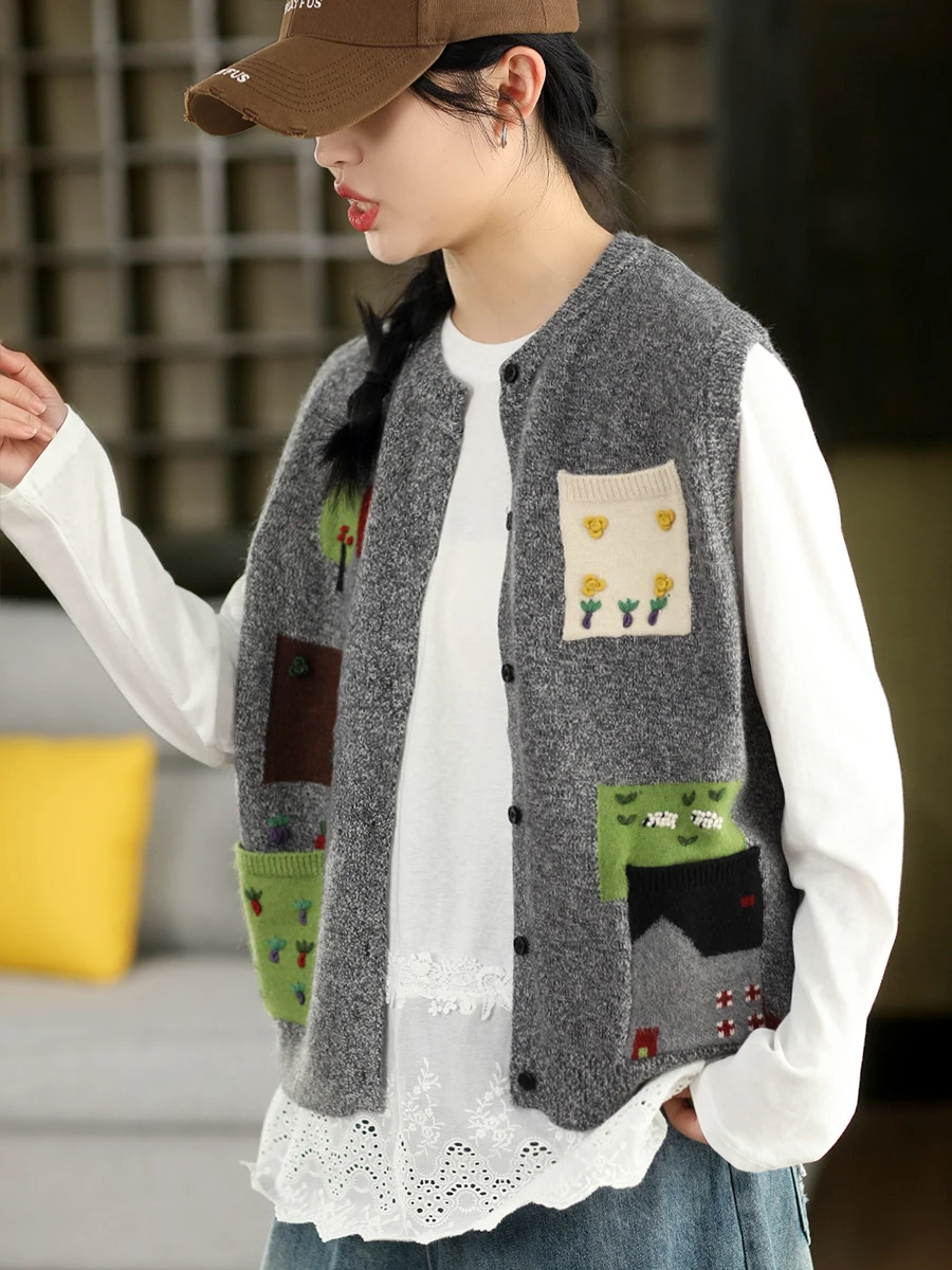 Retro Cartoon Embroidered Knitted Vest Women's Spring Sle Svel round Ne Jaet Floral Pattern Button Closure Top
Retro Cartoon Embroidered Knitted Vest Women's Spring Sle Svel round Ne Jaet Floral Pattern Button Closure Top
