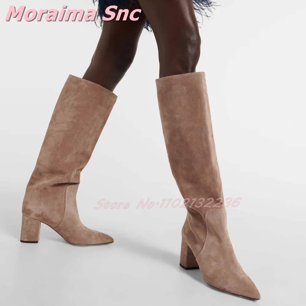 Suede Leather Pointed Toe Knee High Boots Block Chunky Heel Slip On Fashion Women's Long Boots Autumn Winter 2026 New Concise
Suede Leather Pointed Toe Knee High Boots Block Chunky Heel Slip On Fashion Women's Long Boots Autumn Winter 2026 New Concise