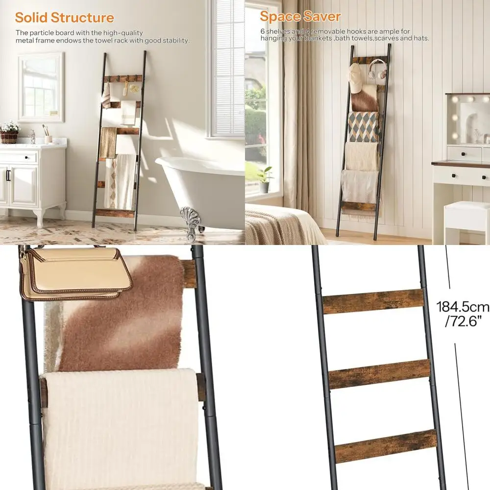6-уровневая вешалка для полотенец с наклонной лестницей и крючками, коричневый и черный, идеально подходит для декора гостиной и спальни
6-уровневая вешалка для полотенец с наклонной лестницей и крючками, коричневый и черный, идеально подходит для декора гостиной и спальни