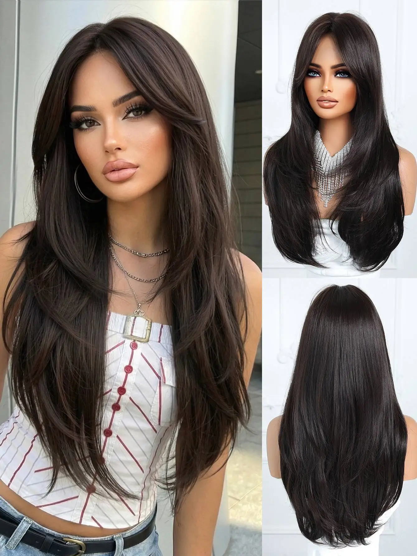 Dark Brown Long Layered Synthetic Wig with Curtain Bangs, Natural Straight Hair Wig for Women Daily Party
Dark Brown Long Layered Synthetic Wig with Curtain Bangs, Natural Straight Hair Wig for Women Daily Party