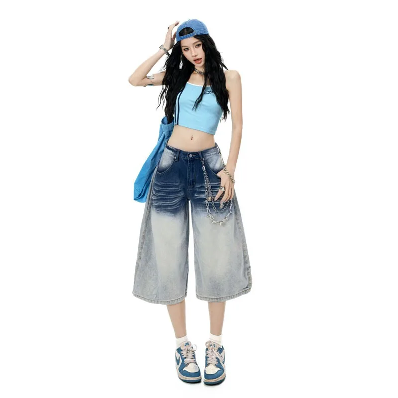 American High Street Women's Gradient Wash Curve Cropped Jeans Cat Whisker Wrinkle Wide Leg Capri Denim Y2K Casual Trousers
American High Street Women's Gradient Wash Curve Cropped Jeans Cat Whisker Wrinkle Wide Leg Capri Denim Y2K Casual Trousers