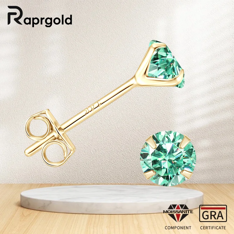 RAPRGOLD 0.1-1ct Round Green White Moissanite Stud Earrings for Women Solid 14K Gold Piercing Earring Fine Jewelry Gifts Aretes
RAPRGOLD 0.1-1ct Round Green White Moissanite Stud Earrings for Women Solid 14K Gold Piercing Earring Fine Jewelry Gifts Aretes
