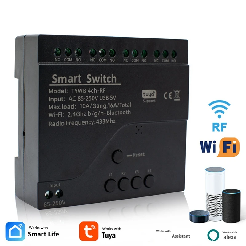 Tuya 4CH Wifi Smart Relay Switch Module Access Control Switch APP RF Remote Control 433M Works With Alexa Google Home
Tuya 4CH Wifi Smart Relay Switch Module Access Control Switch APP RF Remote Control 433M Works With Alexa Google Home