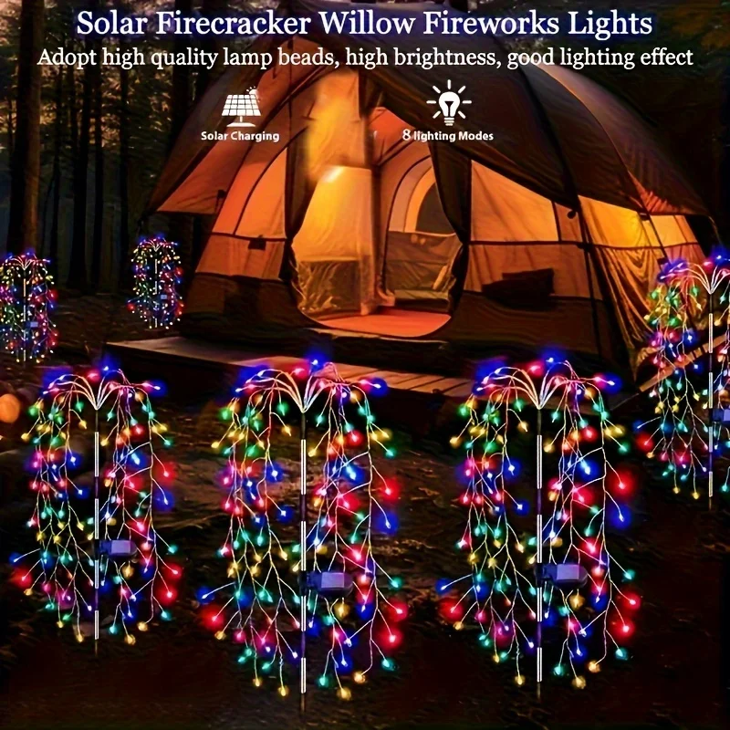 120/200LEDs Solar Firecracker Willow Fireworks Lights 8 Lighting Modes Suitable for Yard Garden Path and Party Decorative Light
120/200LEDs Solar Firecracker Willow Fireworks Lights 8 Lighting Modes Suitable for Yard Garden Path and Party Decorative Light