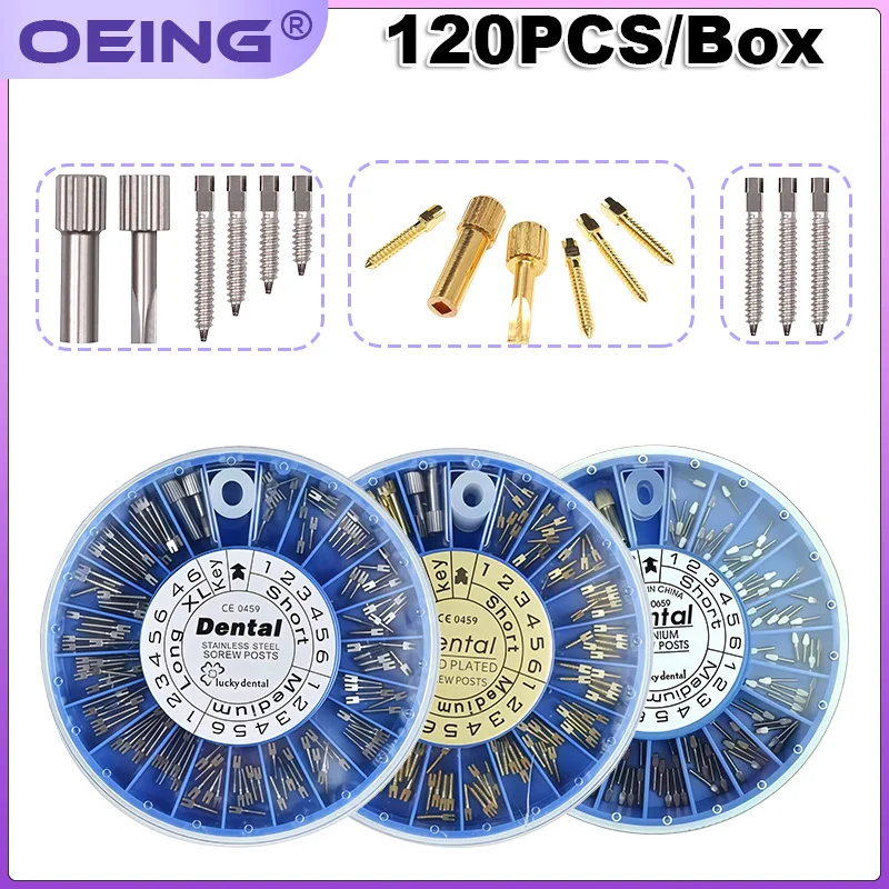 120Pcs/Box Dental Implant Screw Abutment Gold-Plated Abutment Stainless Steel Screw Root Canal Post Model Dental Materials
120Pcs/Box Dental Implant Screw Abutment Gold-Plated Abutment Stainless Steel Screw Root Canal Post Model Dental Materials
