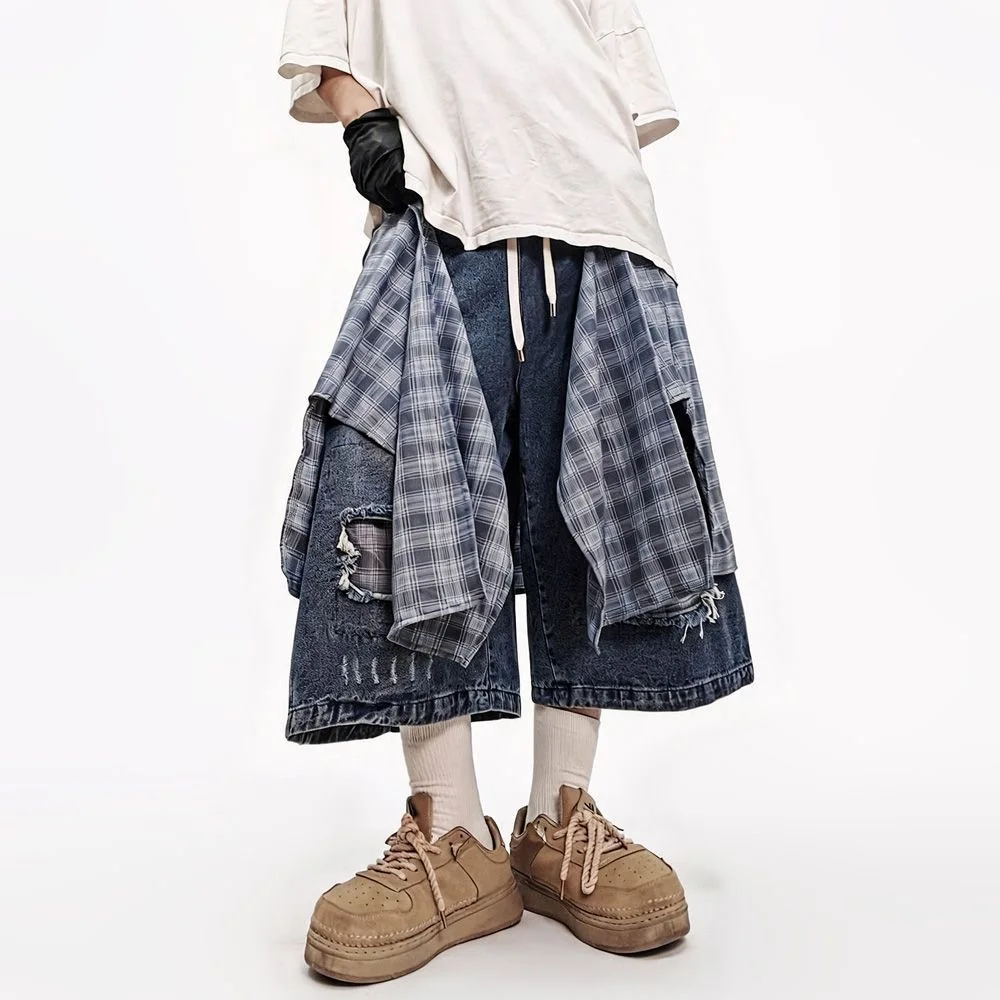 ARENS Men Patchwork Baggy Denim Shorts Wide Leg Streetwear American Vintage Fashion Casual Bottoms Washed Denim Shorts
ARENS Men Patchwork Baggy Denim Shorts Wide Leg Streetwear American Vintage Fashion Casual Bottoms Washed Denim Shorts