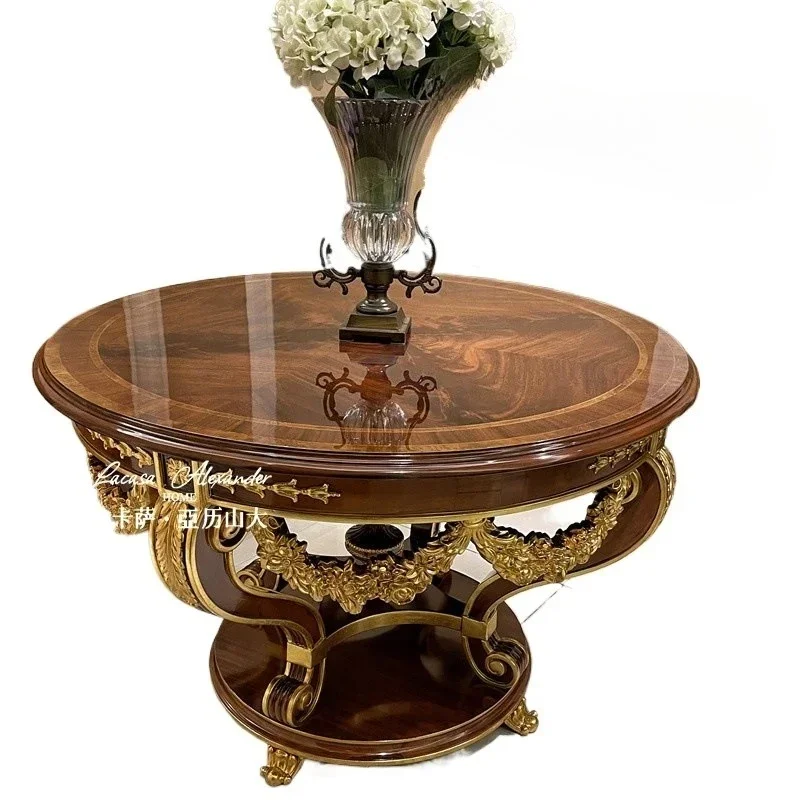 Italian medieval solid wood dining table household round carved simple dining table
Italian medieval solid wood dining table household round carved simple dining table