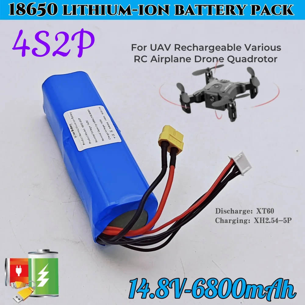 Литий-ионная аккумуляторная батарея 14,8 В, 6800 мАч, 4S2P с разъемом XH2.54-5P XT60 для радиоуправляемого самолета, дрона-квадротора — высокая емкость
Литий-ионная аккумуляторная батарея 14,8 В, 6800 мАч, 4S2P с разъемом XH2.54-5P XT60 для радиоуправляемого самолета, дрона-квадротора — высокая емкость