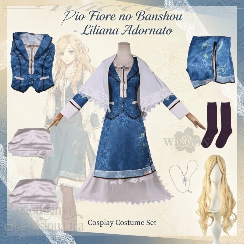 Anime Game Pio Fiore No Banshou Cosplay Liliana Adornato Costume Court Style Blue Dark Patterned Long Dress Classical Lolita Cos
Anime Game Pio Fiore No Banshou Cosplay Liliana Adornato Costume Court Style Blue Dark Patterned Long Dress Classical Lolita Cos