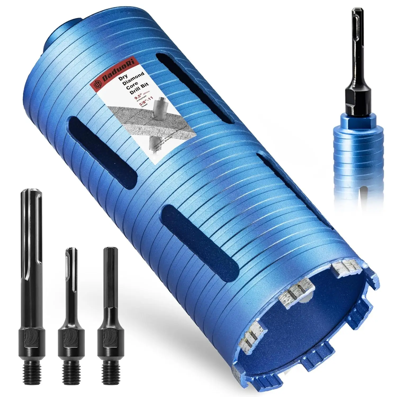 4 1/4" Dry Core Drill Bit with 3 Adapters: SDS Plus, SDS Max, Hex Shank for Concrete, Brick, Block Drilling
4 1/4" Dry Core Drill Bit with 3 Adapters: SDS Plus, SDS Max, Hex Shank for Concrete, Brick, Block Drilling