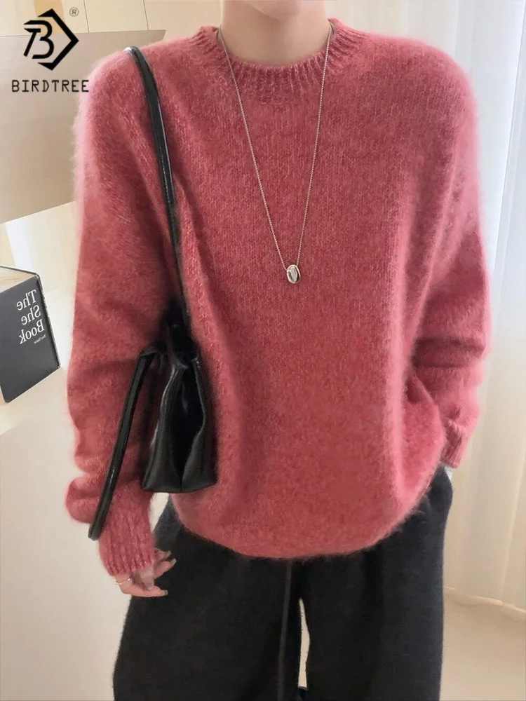 Birdtree,100% Pure Wool Plush Solid Sweater,Women Knitted Basics Tops,O-neck, Full Sleeve, 2025 Autumn Winter Pullover T5D103JF
Birdtree,100% Pure Wool Plush Solid Sweater,Women Knitted Basics Tops,O-neck, Full Sleeve, 2025 Autumn Winter Pullover T5D103JF
