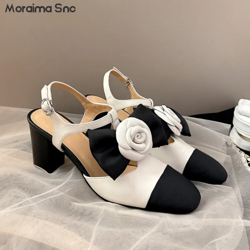 Fashionable Color Block Flower Bow Sandals Round Toe Back Hollow Thick Heel Sandals Summer New Temperament Women's Shoes
Fashionable Color Block Flower Bow Sandals Round Toe Back Hollow Thick Heel Sandals Summer New Temperament Women's Shoes