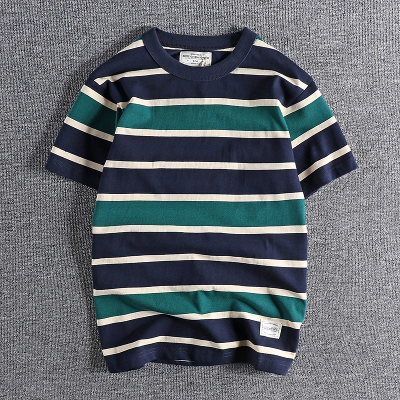 Striped Heavyweight Retro Unisex round Neck Short Sleeve T-Shirt Men's Summer Fashion Versatile Half Sleeve Tee
Striped Heavyweight Retro Unisex round Neck Short Sleeve T-Shirt Men's Summer Fashion Versatile Half Sleeve Tee