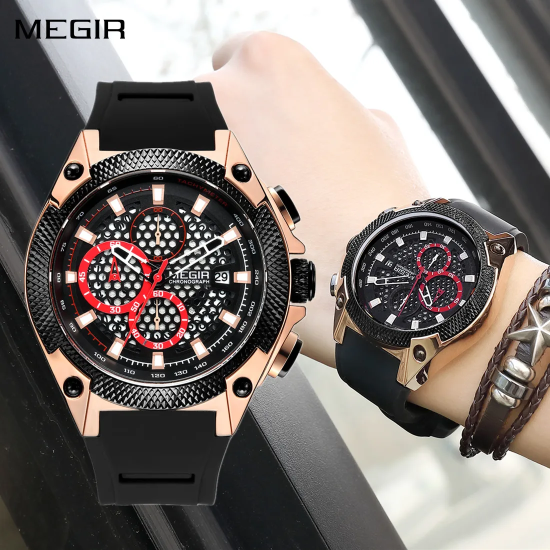 MEGIR мужские спортивные часы, роскошный силиконовый ремешок, мужские часы с хронографом, водонепроницаемые светящиеся кварцевые наручные часы Montre Homme 2127
MEGIR мужские спортивные часы, роскошный силиконовый ремешок, мужские часы с хронографом, водонепроницаемые светящиеся кварцевые наручные часы Montre Homme 2127